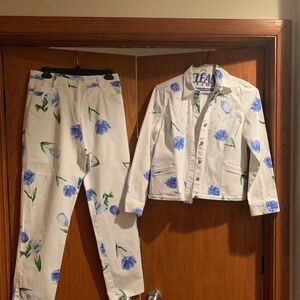 Two Piece Sporty Jean Pants Suit